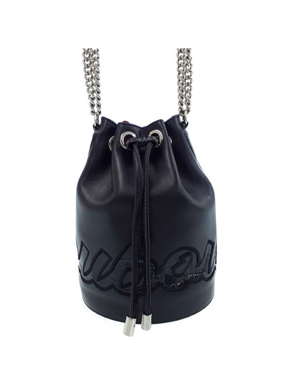 Christian Louboutin Marie Jane Black Leather Bucket Bag w/Chain Strap